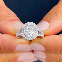 Load image into Gallery viewer, 14k Solid White Gold Oval Cut Moissanite and Natural Diamond Engagement Ring Double Halo Split Shank, Bridal, 2.80ctw