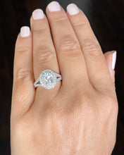 Load image into Gallery viewer, 14k Solid White Gold Oval Cut Moissanite and Natural Diamond Engagement Ring Double Halo Split Shank, Bridal, 2.80ctw