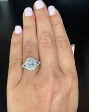 Load image into Gallery viewer, 14k Solid White Gold Oval Cut Forever One Moissanite and Natural Diamond Engagement Ring Double Halo Split Shank, Bridal, 2.80ctw