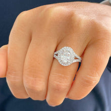 Load image into Gallery viewer, 14k Solid White Gold Oval Cut Moissanite and Natural Diamond Engagement Ring Double Halo Split Shank, Bridal, 2.80ctw