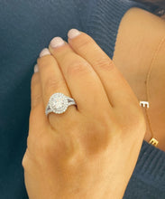 Load image into Gallery viewer, 14k Solid White Gold Oval Cut Forever One Moissanite and Natural Diamond Engagement Ring Double Halo Split Shank, Bridal, 2.80ctw