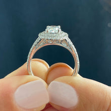 Load image into Gallery viewer, GIA/IGI Certified 14k Solid White Gold Oval And Round Cut Diamond Engagement Ring Double Halo Split Shank 2.80ctw