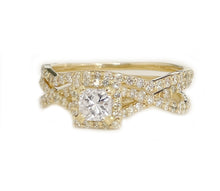 Load image into Gallery viewer, 1.25 Carat princess cut diamond engagement ring and band natural diamonds bridal wedding set halo 14k solid yellow gold