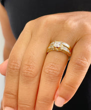 Load image into Gallery viewer, GIA/IGI Certified 14k Solid Yellow Gold Princess And Round Cut Diamond Engagement Ring And Band Bridal Wedding Set 3.00ct F-VS2