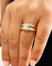 Load image into Gallery viewer, GIA/IGI Certified 14k Solid Yellow Gold Princess And Round Cut Diamond Engagement Ring And Band Bridal Wedding Set 3.00ct F-VS2
