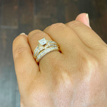 Load image into Gallery viewer, GIA/IGI Certified 14k Solid Yellow Gold Princess And Round Cut Diamond Engagement Ring And Band Bridal Wedding Set 3.00ct F-VS2