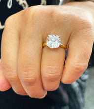 Load image into Gallery viewer, 14K Solid Yellow Gold Cushion Cut Forever One Moissanite And Round Cut Natural Diamonds Engagement Ring Solitaire Four Prong set 4.00ctw