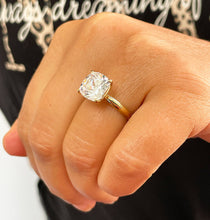 Load image into Gallery viewer, 14K Solid Yellow Gold Cushion Cut Forever One Moissanite And Round Cut Natural Diamonds Engagement Ring Solitaire Four Prong set 4.00ctw