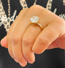 Load image into Gallery viewer, 14K Solid Yellow Gold Cushion Cut Forever One Moissanite And Round Cut Natural Diamonds Engagement Ring Solitaire Four Prong set 4.00ctw