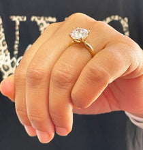 Load image into Gallery viewer, 14K Solid Yellow Gold Cushion Cut Forever One Moissanite And Round Cut Natural Diamonds Engagement Ring Solitaire Four Prong set 4.00ctw