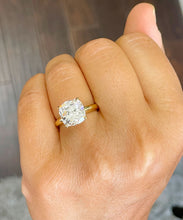 Load image into Gallery viewer, 14K Solid Yellow Gold Cushion Cut Forever One Moissanite And Round Cut Natural Diamonds Engagement Ring Solitaire Four Prong set 4.00ctw