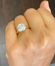 Load image into Gallery viewer, 14K Solid Yellow Gold Cushion Cut Forever One Moissanite And Round Cut Natural Diamonds Engagement Ring Solitaire Four Prong set 4.00ctw