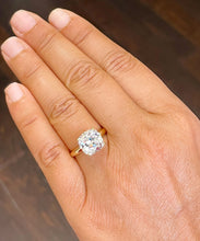 Load image into Gallery viewer, 14K Solid Yellow Gold Cushion Cut Forever One Moissanite And Round Cut Natural Diamonds Engagement Ring Solitaire Four Prong set 4.00ctw