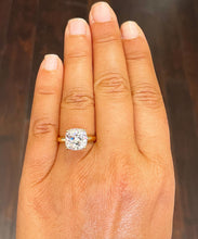 Load image into Gallery viewer, 14K Solid Yellow Gold Cushion Cut Forever One Moissanite And Round Cut Natural Diamonds Engagement Ring Solitaire Four Prong set 4.00ctw