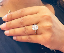 Load image into Gallery viewer, 14K Solid Yellow Gold Cushion Cut Forever One Moissanite And Round Cut Natural Diamonds Engagement Ring Solitaire Four Prong set 4.00ctw