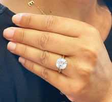 Load image into Gallery viewer, 14K Solid Yellow Gold Cushion Cut Forever One Moissanite And Round Cut Natural Diamonds Engagement Ring Solitaire Four Prong set 4.00ctw