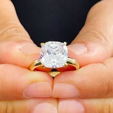Load image into Gallery viewer, 14K Solid Yellow Gold Cushion Cut Forever One Moissanite And Round Cut Natural Diamonds Engagement Ring Solitaire Four Prong set 4.00ctw