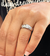 Load image into Gallery viewer, 14K Solid White Gold Round Cut Moissanite And Natural Diamonds Semi Bezel Set Engagement Ring 0.96ct