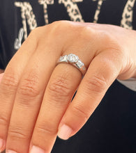 Load image into Gallery viewer, 14K Solid White Gold Round Cut Moissanite And Natural Diamonds Semi Bezel Set Engagement Ring 0.96ct