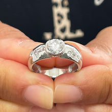 Load image into Gallery viewer, 14K Solid White Gold Round Cut Moissanite And Natural Diamonds Semi Bezel Set Engagement Ring 0.96ct