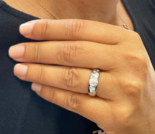 Load image into Gallery viewer, 14K Solid White Gold Round Cut Moissanite And Natural Diamonds Semi Bezel Set Engagement Ring 0.96ct