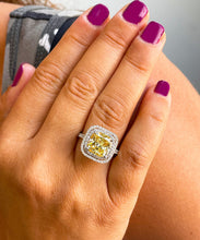 Load image into Gallery viewer, Huge Women's 14k solid white gold round cut simulated fancy yellow and natural diamond engagement ring Bridal Wedding Halo 5.00ct