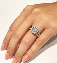 Load image into Gallery viewer, 14k Solid Yellow Gold Round Cut Forever One Moissanite and Natural Diamond Engagement Ring Halo Split Shank Style 2.20ctw