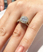 Load image into Gallery viewer, 14k Solid Yellow Gold Round Cut Moissanite and Natural Diamond Engagement Ring Halo Split Shank Style 2.20ctw