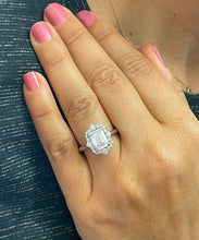 Load image into Gallery viewer, GIA/IGI Certified 14k Solid White Gold Emerald And Round Cut Diamond Engagement Ring Deco Halo Bridal Propose 2.70ctw F-VS2