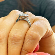 Load image into Gallery viewer, 14k solid white gold emerald cut forever one moissanite and natural round cut diamond engagement ring deco halo bridal propose 3.05ctw