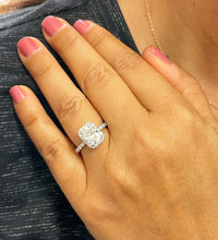 Load image into Gallery viewer, Women's 14k solid white gold cushion cut moissanite and natural round cut diamond engagement ring Bridal Wedding Halo 2.80ctw
