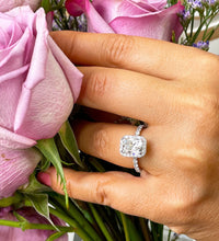 Load image into Gallery viewer, GIA Certifide 14k Solid White Gold Cushion And Round Cut Diamond Engagement Ring Bridal Wedding Halo 2.80ctw F-VS2