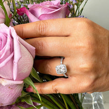 Load image into Gallery viewer, GIA Certifide 14k Solid White Gold Cushion And Round Cut Diamond Engagement Ring Bridal Wedding Halo 2.80ctw F-VS2