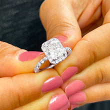 Load image into Gallery viewer, GIA Certifide 14k Solid White Gold Cushion And Round Cut Diamond Engagement Ring Bridal Wedding Halo 2.80ctw F-VS2