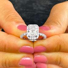 Load image into Gallery viewer, Women's 14k solid white gold cushion cut moissanite and natural round cut diamond engagement ring Bridal Wedding Halo 2.80ctw