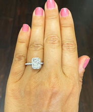 Load image into Gallery viewer, Women's 14k solid white gold cushion cut moissanite and natural round cut diamond engagement ring Bridal Wedding Halo 2.80ctw