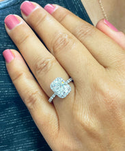 Load image into Gallery viewer, Women's 14k solid white gold cushion cut moissanite and natural round cut diamond engagement ring Bridal Wedding Halo 2.80ctw
