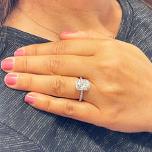 Load image into Gallery viewer, Women's 14k solid white gold cushion cut moissanite and natural round cut diamond engagement ring Bridal Wedding Halo 2.80ctw