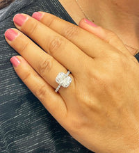 Load image into Gallery viewer, Women's 14k solid white gold cushion cut moissanite and natural round cut diamond engagement ring Bridal Wedding Halo 2.80ctw