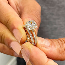 Load image into Gallery viewer, 14k Solid Yellow Gold Cushion Cut Moissanite And Natural Diamond Engagement Ring And Band Bridal Wedding Double Halo 2.00ct