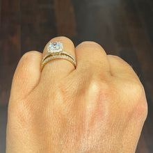 Load image into Gallery viewer, 14k Solid Yellow Gold Cushion Cut Forever One Moissanite And Natural Diamond Engagement Ring And Band Bridal Wedding Double Halo 2.00ct