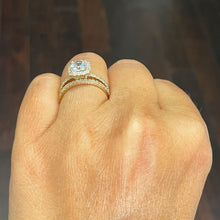 Load image into Gallery viewer, 14k Solid Yellow Gold Cushion Cut Moissanite And Natural Diamond Engagement Ring And Band Bridal Wedding Double Halo 2.00ct