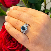 Load image into Gallery viewer, 14k solid white gold oval cut natural sapphire and round cut natural diamonds engagement ring and band Filigree 2.65ctw