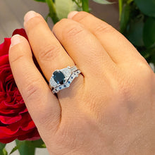 Load image into Gallery viewer, 14k solid white gold oval cut natural sapphire and round cut natural diamonds engagement ring and band Filigree 2.65ctw