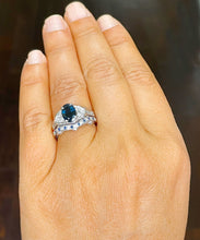 Load image into Gallery viewer, 14k solid white gold oval cut natural sapphire and round cut natural diamonds engagement ring and band Filigree 2.65ctw