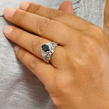 Load image into Gallery viewer, 14k solid white gold oval cut natural sapphire and round cut natural diamonds engagement ring and band Filigree 2.65ctw