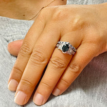 Load image into Gallery viewer, 14k solid white gold oval cut natural sapphire and round cut natural diamonds engagement ring and band Filigree 2.65ctw