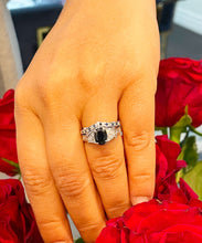 Load image into Gallery viewer, 14k solid white gold oval cut natural sapphire and round cut natural diamonds engagement ring and band Filigree 2.65ctw