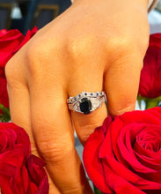 Load image into Gallery viewer, 14k solid white gold oval cut natural sapphire and round cut natural diamonds engagement ring and band Filigree 2.65ctw