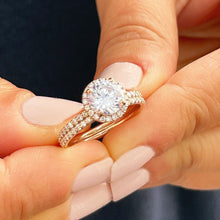 Load image into Gallery viewer, 14k solid rose gold round cut forever one moissanite and natural diamond engagement ring and band 2.00ct